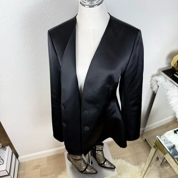 NWT Carolina Herrera Black Snap Blazer Raw Edge Sz 8 - Picture 6 of 16